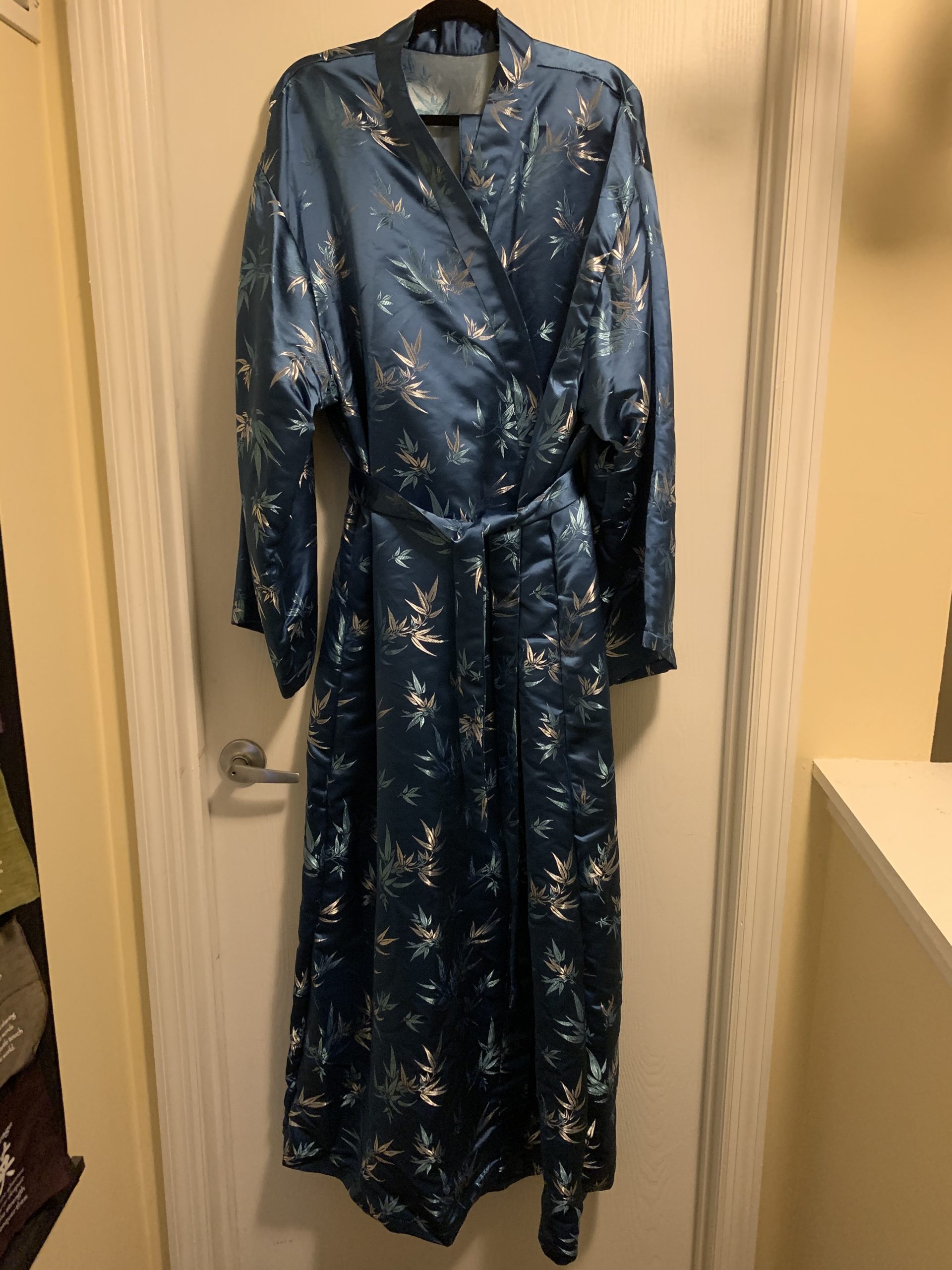 Long Blue and Silver Bamboo Asian Kimono style Robe/Jacket - Trove Costumes